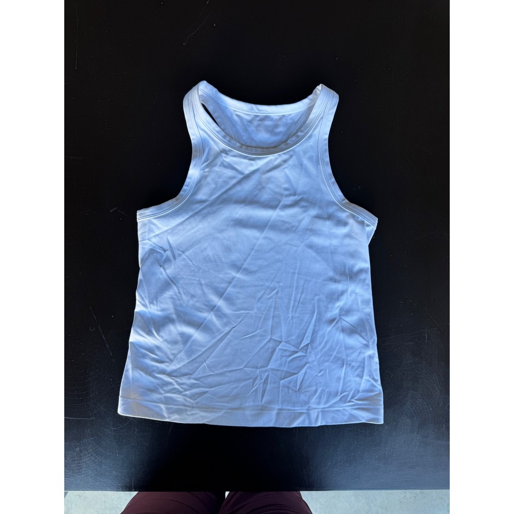Lululemon White High Neck Racerback Athletic Tank Top Reflective Logo